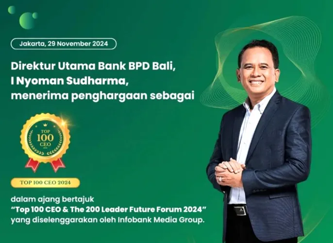 I Nyoman Sudharma, Direktur Utama Bank BPD Bali, Raih Penghargaan TOP 100 CEO 2024